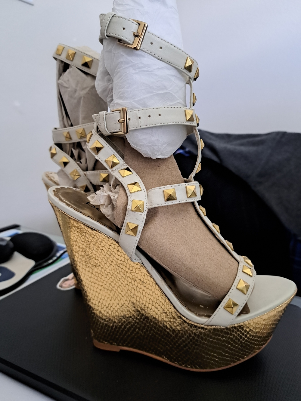 bebe White Studded Gladiator Sandal